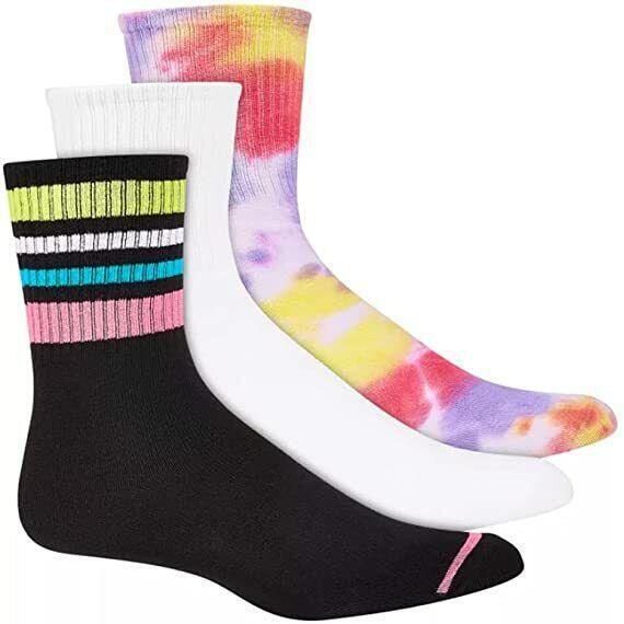 Jenni Women's 3pk Assorted Crew Socks, Multicolor, Shoe Size 5-9 Sock Size 9-11